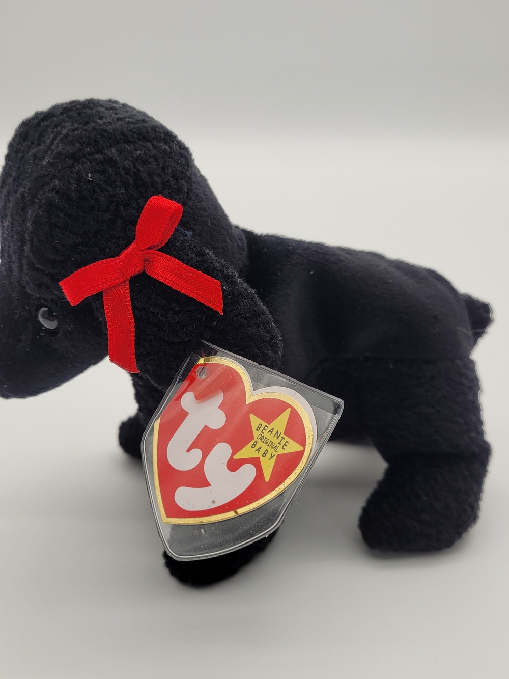 Ty Beanie Baby Black Puppy Plush with Red Bow